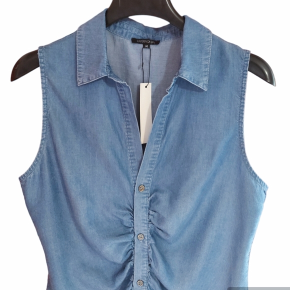 Womens Denim Tank Top S. M. L. Button Down Sleeveless Shirt 100%  Tencel Soft - Picture 3 of 12